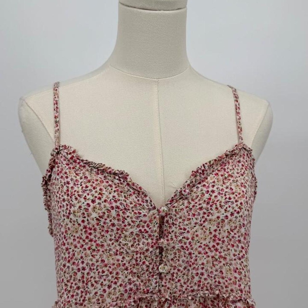 Zara Pink Floral Mini Dress Small Ditsy Print Tiered Ruffle Strappy V-Neck S